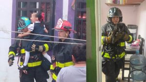 Durante un incendio en Playa del Carmen, bomberos realizaron maniobras de rescate para sacar a una niña y a un perrito.