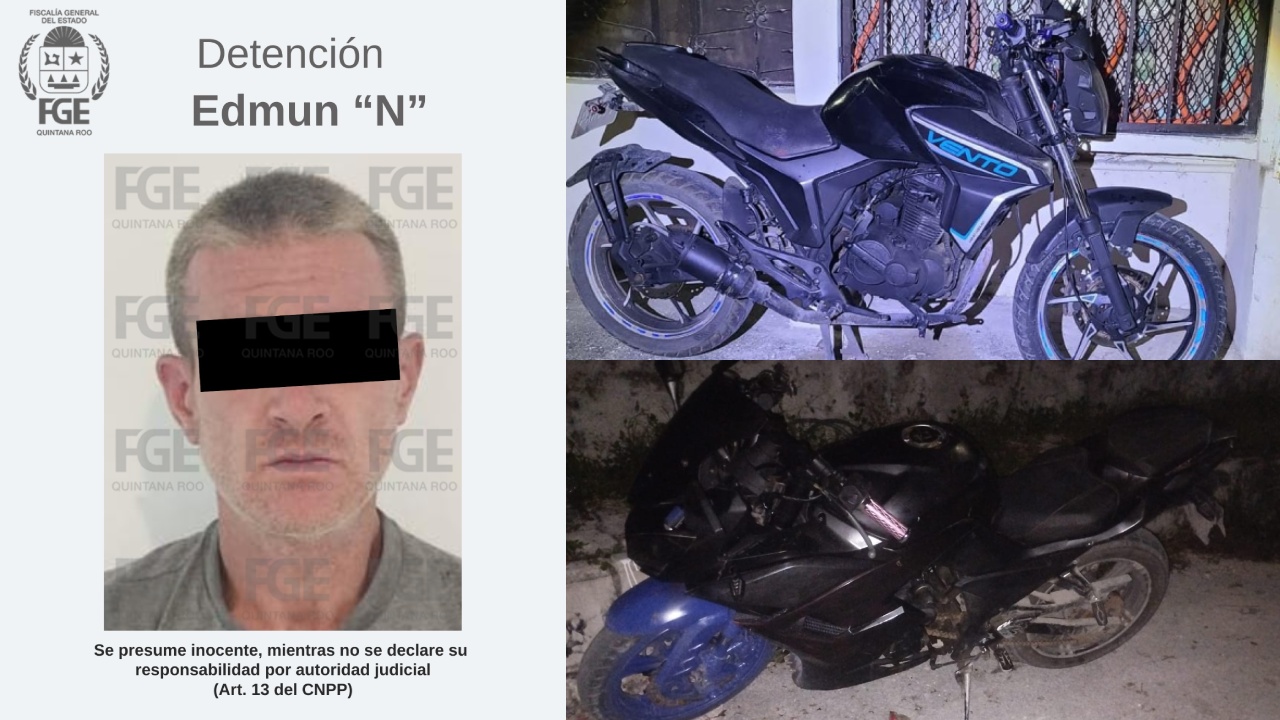 Jacob Edmun “N” fue asegurado por su probable participación en robo de vehículos; las motocicletas fueron puestas a disposición del Ministerio Público.