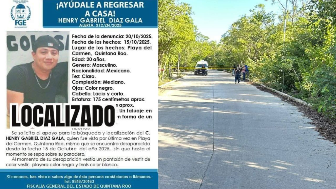 ras cinco días de búsqueda, Henry Gabriel “D”, de 20 años, fue encontrado sin vida en Tulum.