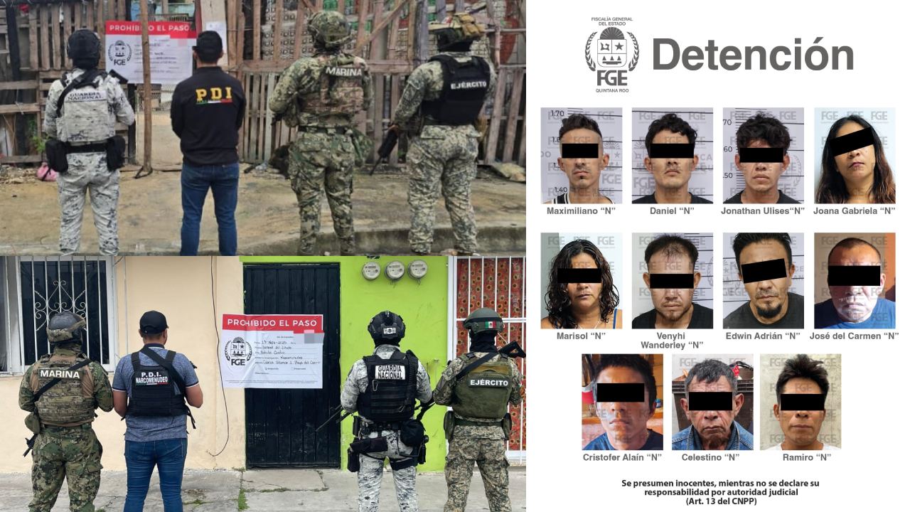 Cateos realizados en Cancún y Cozumel permitieron asegurar diversas drogas y detener a 11 personas presuntamente vinculadas con narcomenudeo.