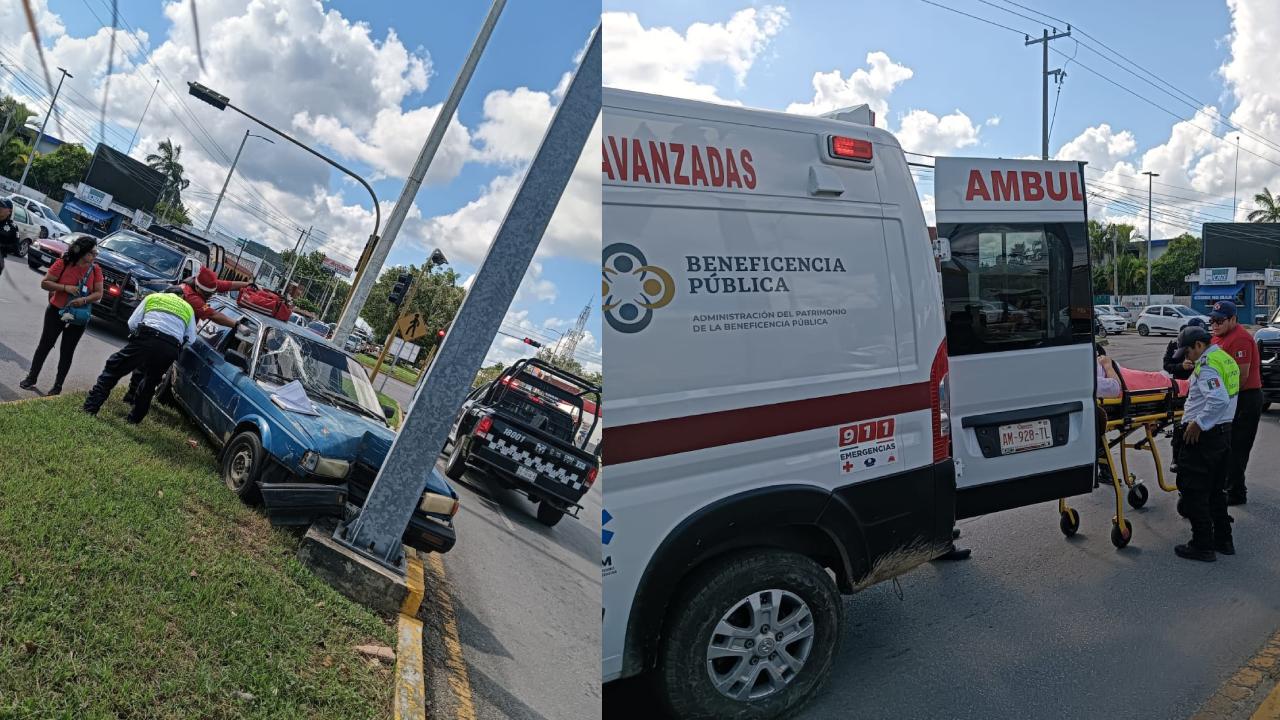 Un accidente vehicular registrado la tarde de este martes en el cruce de las avenidas Insurgentes y Nápoles, en Chetumal, dejó como saldo una mujer lesionada.