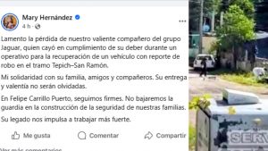 La presidenta municipal de Felipe Carrillo Puerto expresó su pesar por el fallecimiento del policía estatal Alejandro “N”