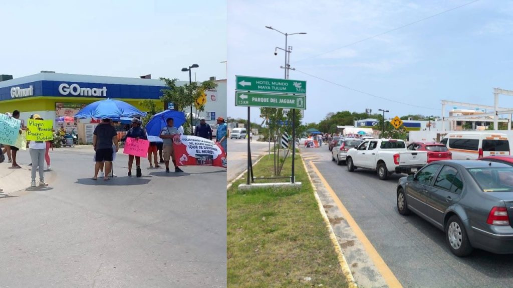 Más de 150 personas bloquearon la carretera 307 en Tulum para exigir acceso libre a las playas del Parque del Jaguar, generando fuerte tráfico en la zona.