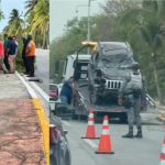 Una camioneta Jeep volcó en el km 25 de Zona Hotelera de Cancún tras perder el control por exceso de velocidad.
